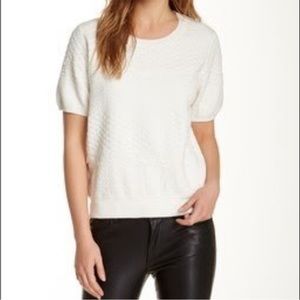 Vince Short Sleeve Jacquard Top in Cream, Size Large